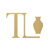 Decorative vase with a stylized letter 'T' on a white background