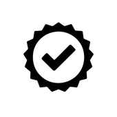 Black check mark icon on a white background