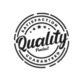 Black circular stamp-like graphic with 'Quality Product' text on a white background